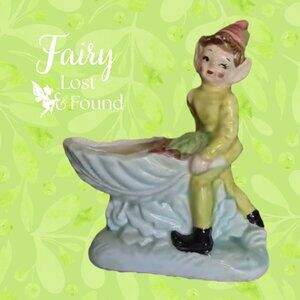 Vintage Pixie Elf & Wheelbarrow Planter